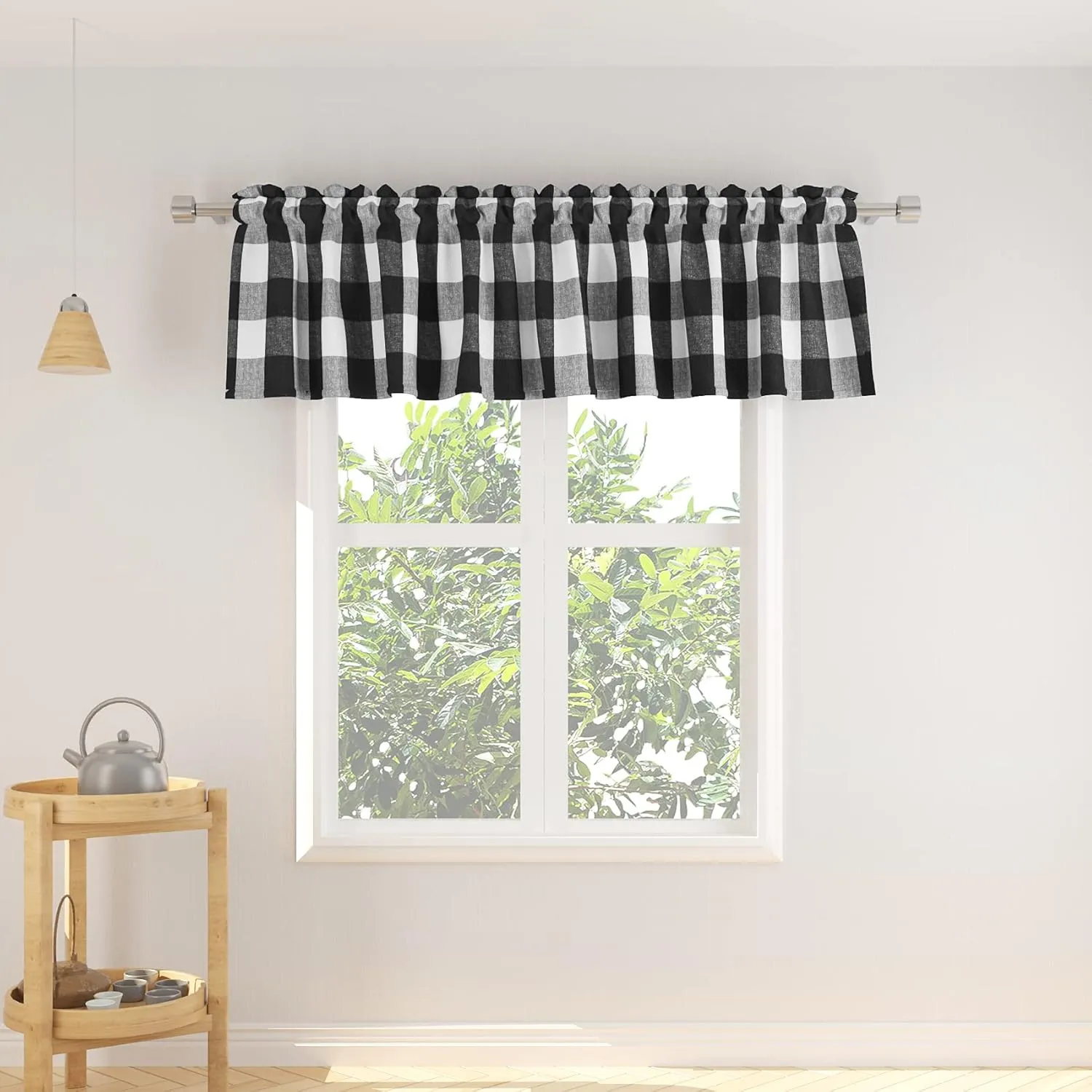 2 Pack Buffalo Check Valances Curtains for Living Room Windows 18" Long Classic Gingham Plaid Bedroom Bathroom Rod Pocket Country Farmhouse Kitchen Window Curtain Valances - 54"x18" Black & White