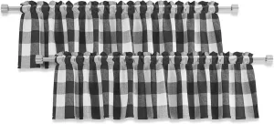 2 Pack Buffalo Check Valances Curtains for Living Room Windows 18" Long Classic Gingham Plaid Bedroom Bathroom Rod Pocket Country Farmhouse Kitchen Window Curtain Valances - 54"x18" Black & White