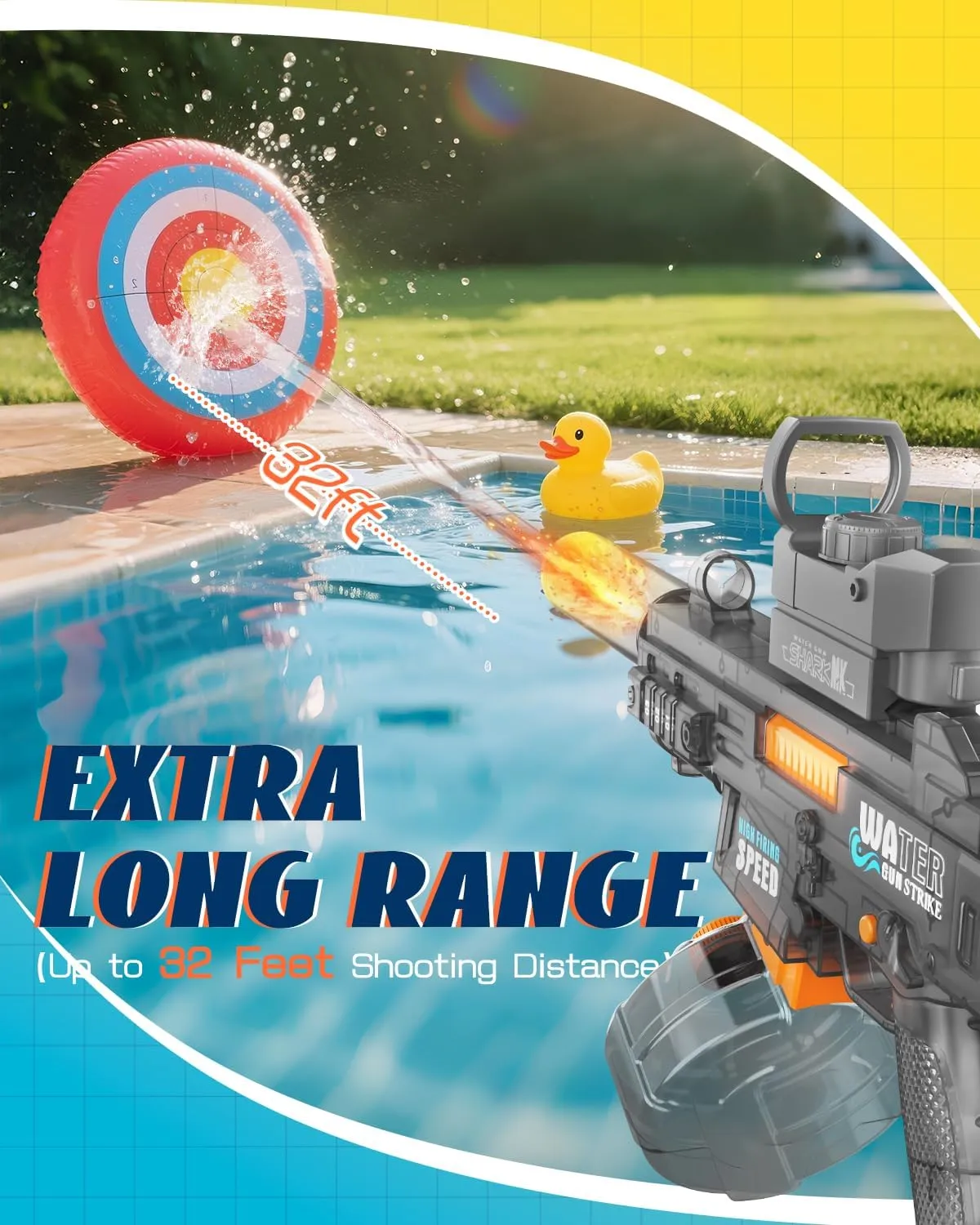 2-Pack Electric Water Gun for Kids & Adults - Automatic Squirt Guns with LED Lights & 32ft Range, High-Power Water Blaster for Summer Outdoor Pool Beach Party Toys (Cool Black & Bright Blue)