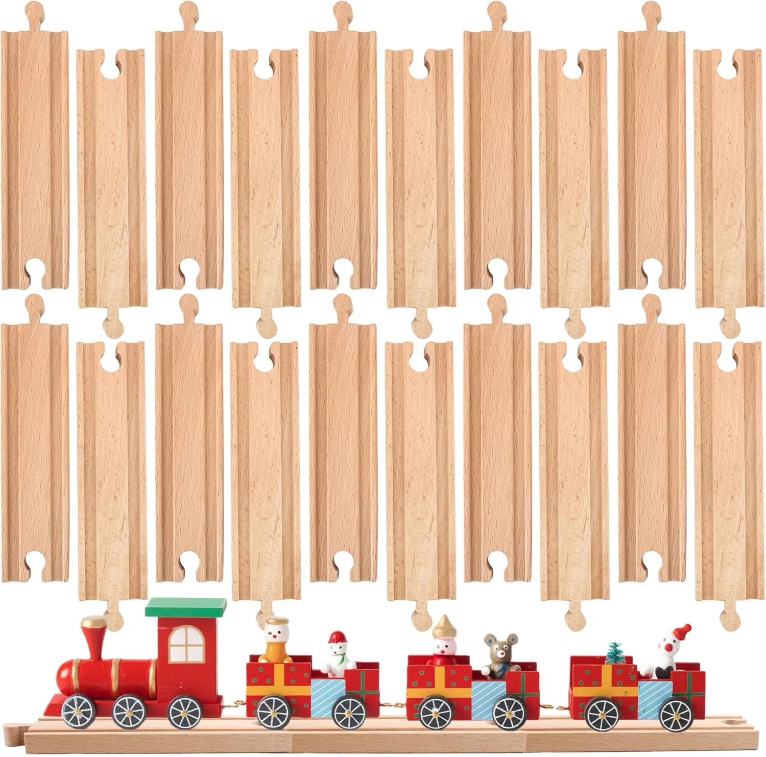20 Pack Straight Wooden Train Track Bulk Wooden Train Tracks Expansion Train Track Collection Pieces for Most Major Toy Trains Railway
