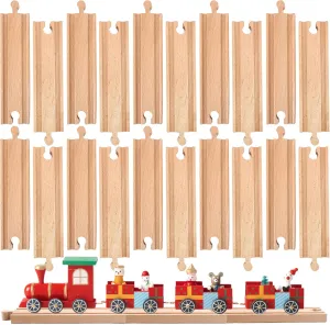 20 Pack Straight Wooden Train Track Bulk Wooden Train Tracks Expansion Train Track Collection Pieces for Most Major Toy Trains Railway