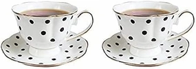 200ml Vintage Style Black and White Polka Dot Striped Bone China European Style Gold Rimmed Coffee Cup and Saucer Set Ins Photo Afternoon Tea Birthday Party Gifts (2 X Polka Dot)