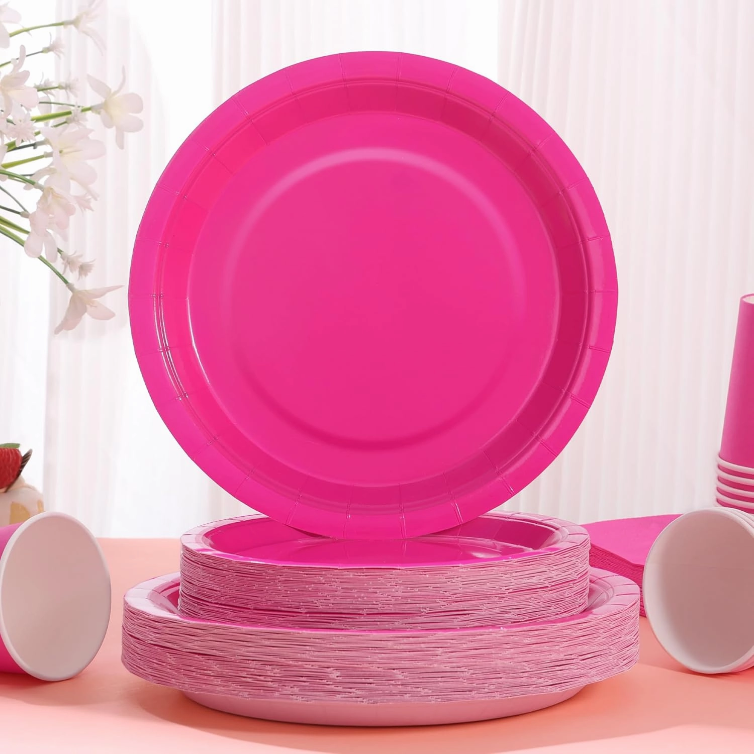 200PCS Disposable Party Decoration Set, Pink Plates, Napkins for 50, Birthday Girl Party Supplies