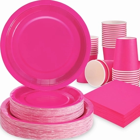 200PCS Disposable Party Decoration Set, Pink Plates, Napkins for 50, Birthday Girl Party Supplies