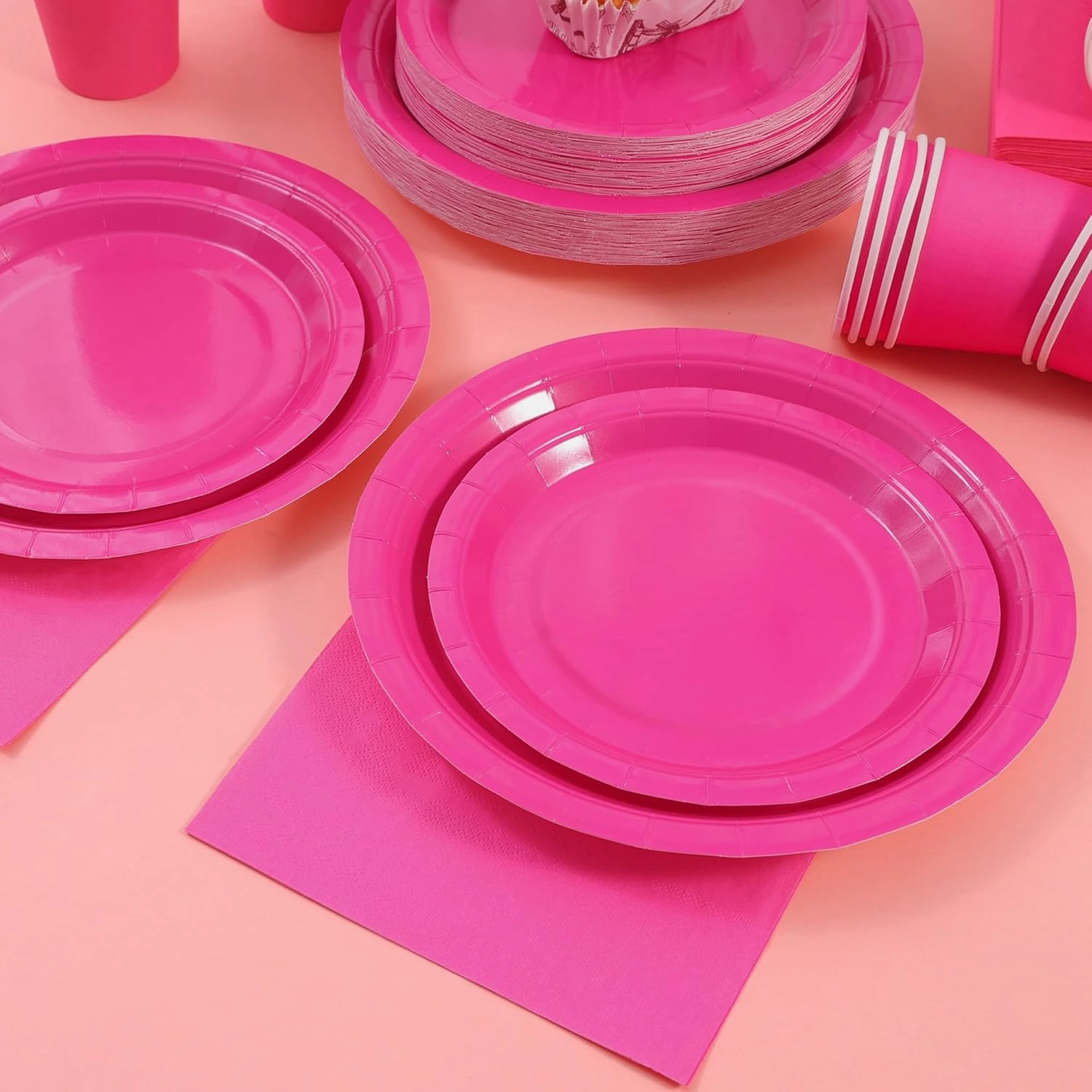 200PCS Disposable Party Decoration Set, Pink Plates, Napkins for 50, Birthday Girl Party Supplies