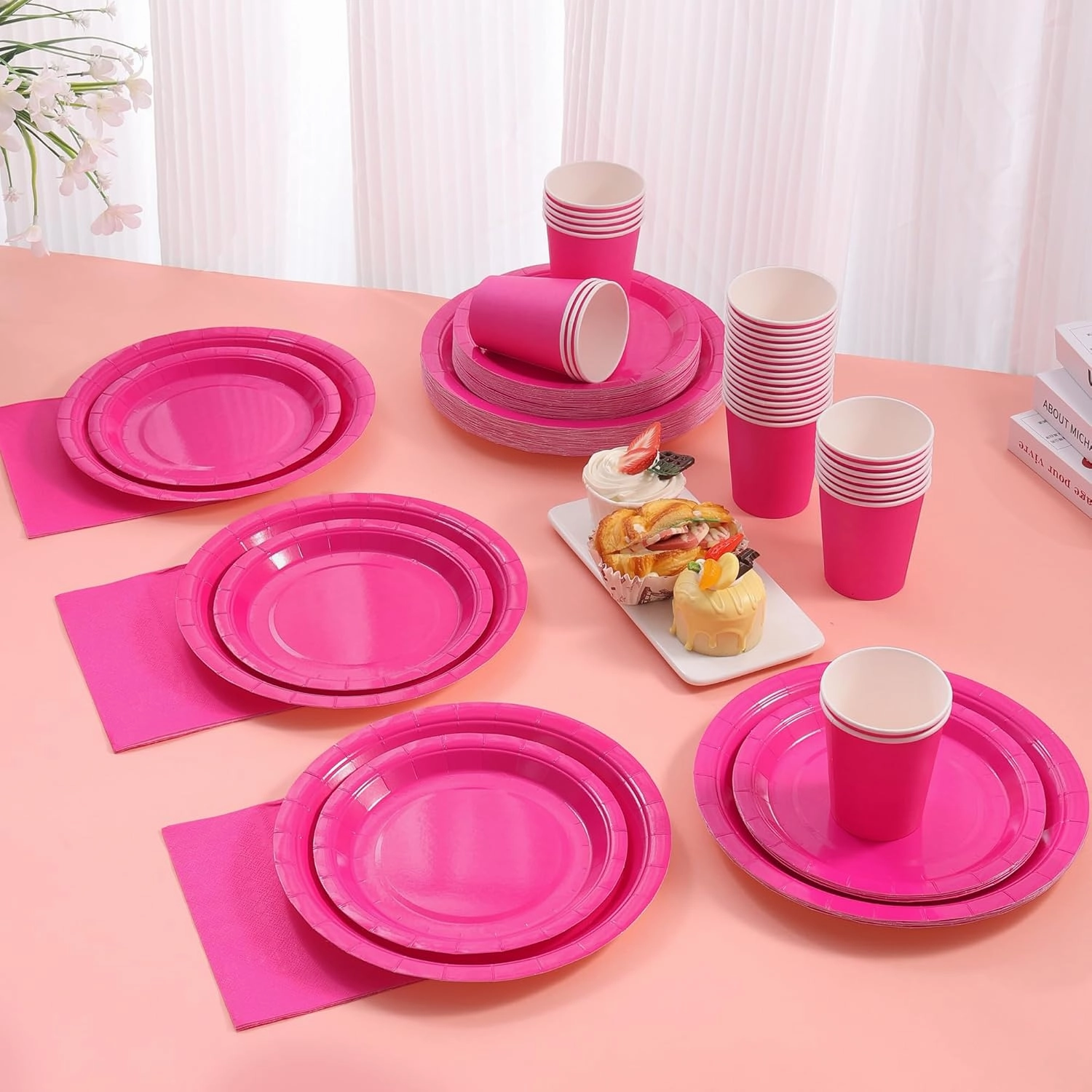 200PCS Disposable Party Decoration Set, Pink Plates, Napkins for 50, Birthday Girl Party Supplies