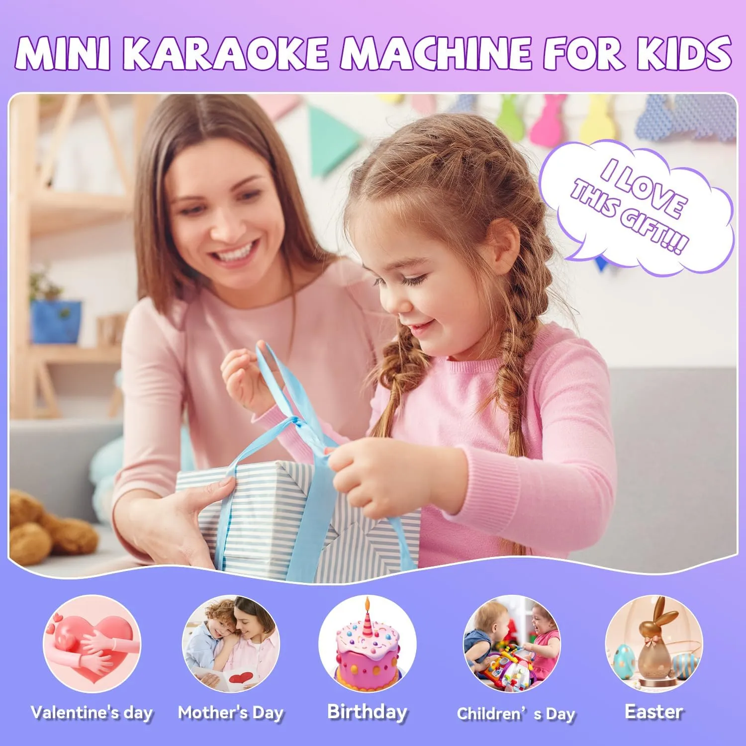 【2025 Newest】 Mini Karaoke Machine for Kids Girls & Boys - Portable Bluetooth Speaker with 2 Wireless Microphones - Kids Birthday Gifts for Ages 4-10 - Kids' Instrument Accessories - Space Gray