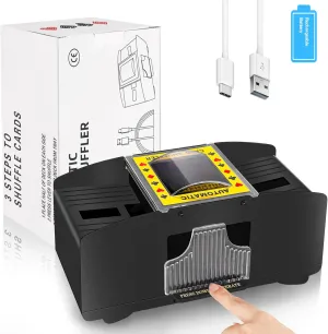 2/1 Decks Automatic Card Shuffler, 2000mA Rechargeable Battery Operated Electric Shuffler with Type-c Cable, Playing Card Shuffler for Card Games,Families,UNO, Blackjack, Texas Hold'em Card Games