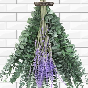 230 Pcs Dried Eucalyptus Stems with Lavender Flowers Bundle for Shower 17'' Natural Real Hanging Live Eucalyptus Leaves Branches for Wedding Decor Fresh Farmhouse Bathroom Table Vase Decor