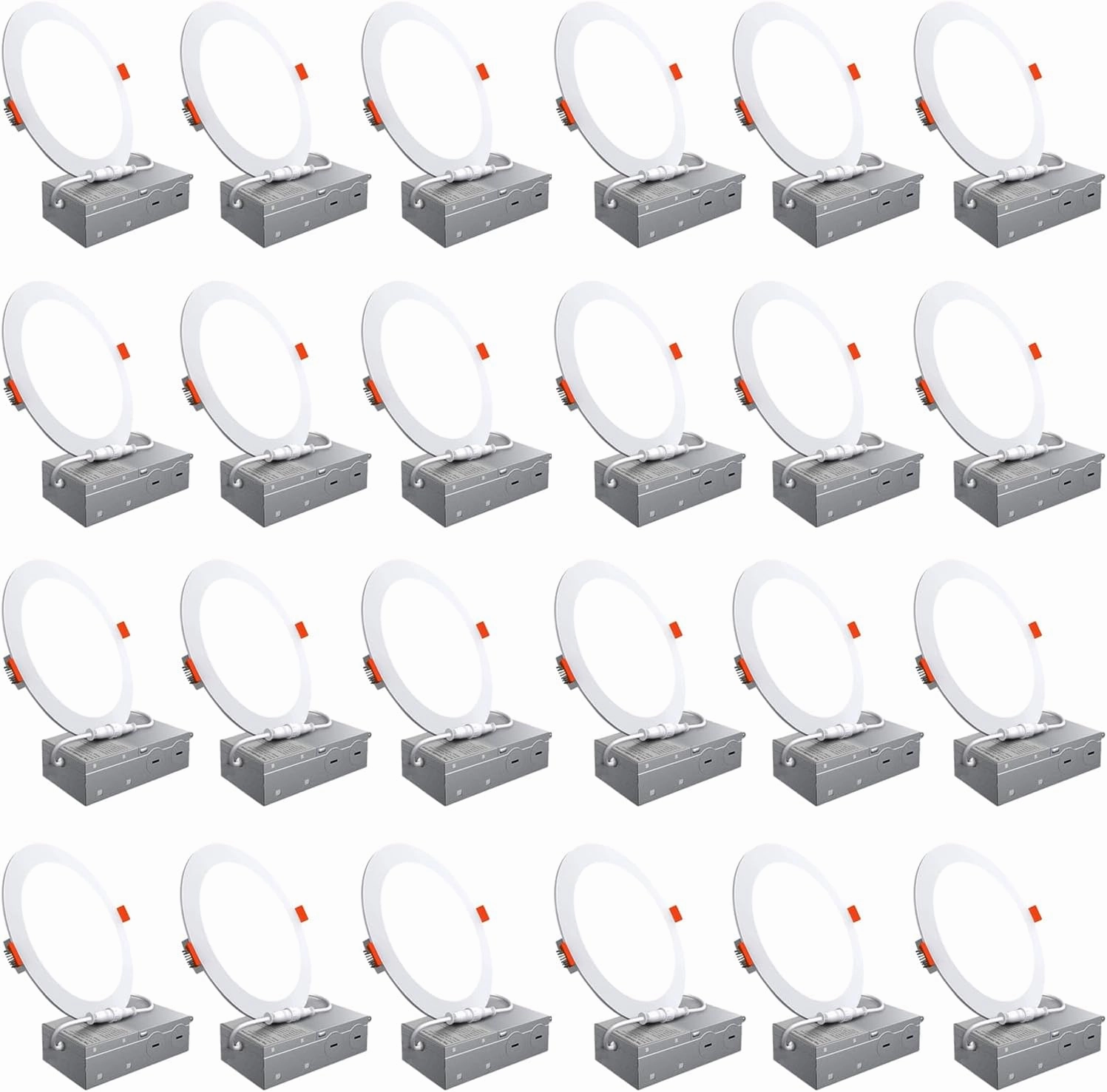 24 Pack 6 Inch Canless Recessed LED Ceiling Lights with Junction Box - 6000K Daylight , 1050LM High Brightness, 12W 110W Eqv, Ultra-Thin LED Recessed Lighting for Bedroom Kitchen Living Room Hallway