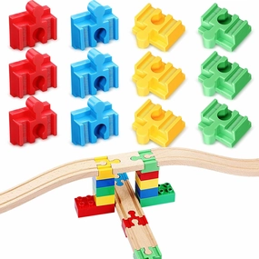 24 Pcs Wooden Train Track Accessories Multicolor Wooden Track Connectors Compatible with Most Railroad Sets Educational Toys for Fun Toys Building Games Stem Kit
