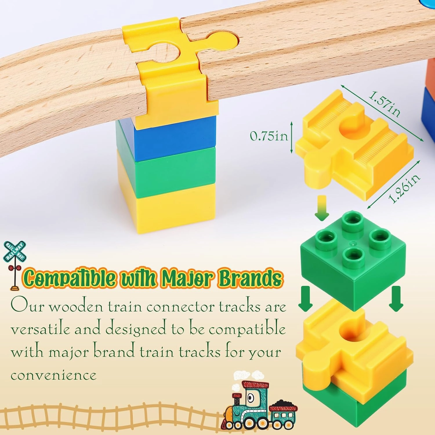 24 Pcs Wooden Train Track Accessories Multicolor Wooden Track Connectors Compatible with Most Railroad Sets Educational Toys for Fun Toys Building Games Stem Kit