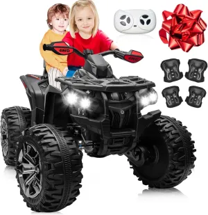 24V 2 Seater Ride On Toys, 4X4 Kids ATV 4 Wheeler w/ 800W Motors, 9AH Battery Powered Car w/Remote Control, Knee Pads, Bluetooth, MP3, USB, Spring Suspension, Electric Quad for Boys, Black