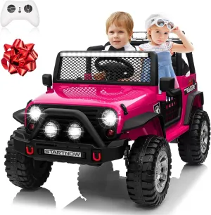 24V 4WD Ride on Truck Car w/800W Motors, Gift Flower, Remote Control, 2 Seater, 3 Speeds, Pop Music, Power 4 Wheels, 24 Volt Ride on Toy Cars for Big Kids Boys Girls, Pink