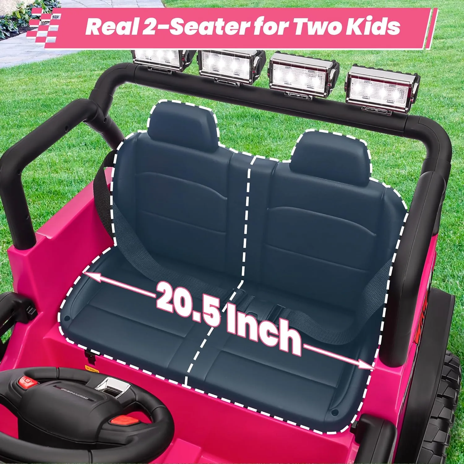 24V 4WD Ride on Truck Car w/800W Motors, Gift Flower, Remote Control, 2 Seaters, Light Bar, 3 Speeds, Pop Music, Power Four Wheels, 24 Volt Ride on Toy Car for Big Kids, Rose Red