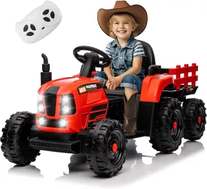 24V Ride on Toy for Big Kids, 24V Ride on Tractor w/Remote Control, 400W Motor, Kids Electric Vehicles Ride On Tractor Car for Ages 3 , USB, LED Light, Bluetooth, 3 Speed Adjustable (Red)