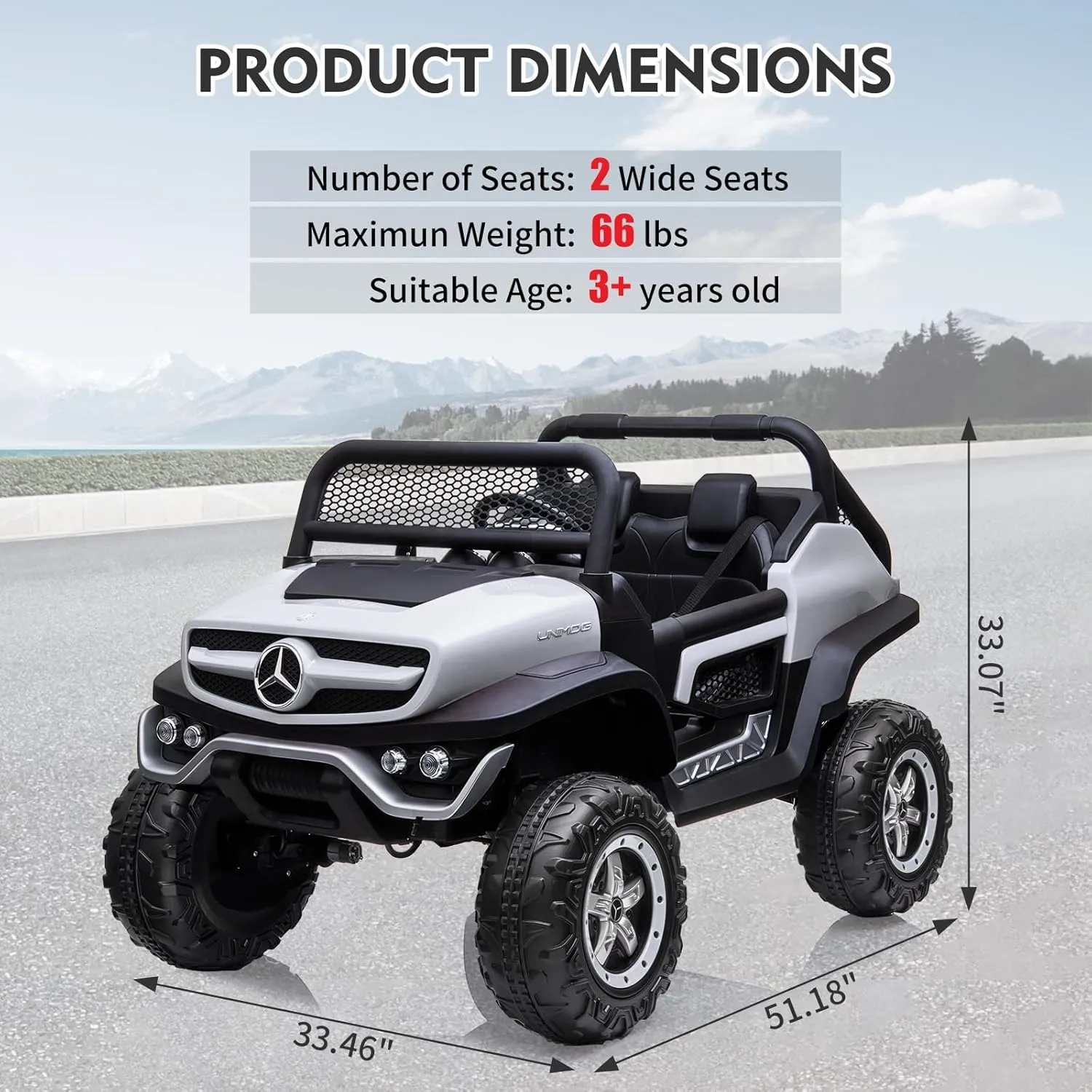 24V Ride On Truck Car for Kids 2 Seater Licensed Mercedes Benz Toddlers Electric Car Ride On Toy with Remote Control, Trunk, Battery Display, Spring Suspension, Led Lights, USB & Music, White