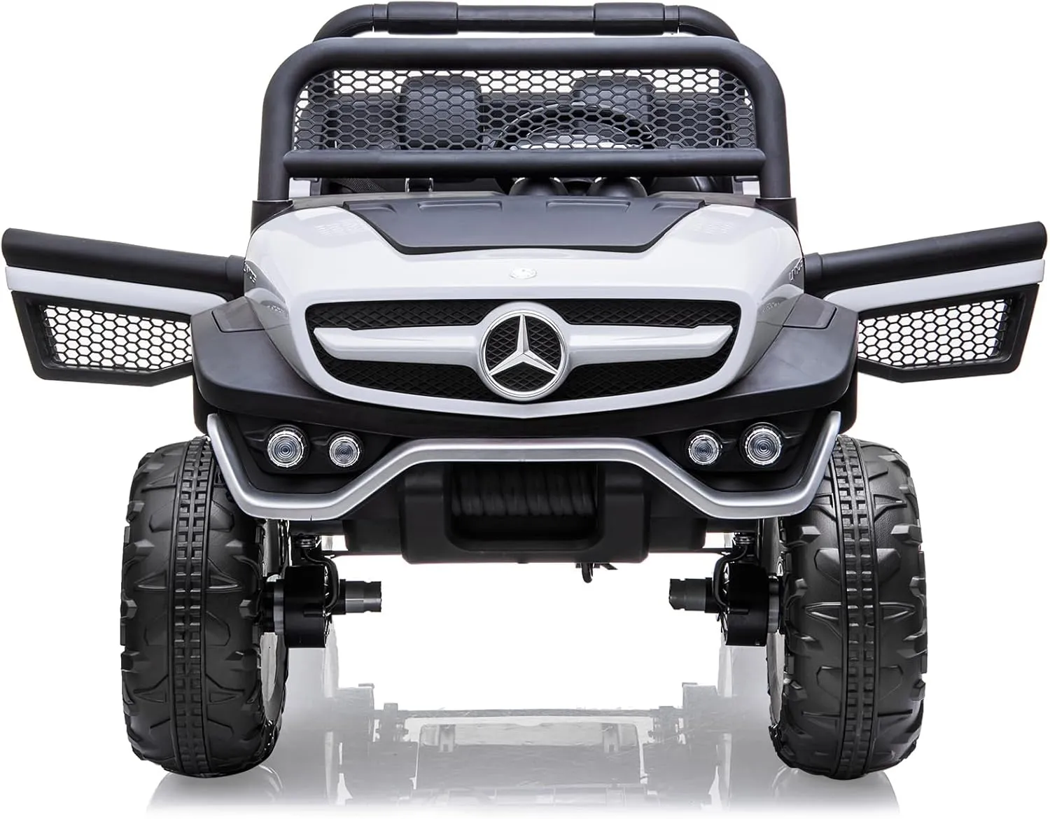 24V Ride On Truck Car for Kids 2 Seater Licensed Mercedes Benz Toddlers Electric Car Ride On Toy with Remote Control, Trunk, Battery Display, Spring Suspension, Led Lights, USB & Music, White