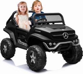 24V Ride On Truck Car for Kids 2 Seater Licensed Mercedes Benz Toddlers Electric Car Ride On Toy with Remote Control, Trunk, Battery Display, Spring Suspension, Led Lights, USB&Music, Black