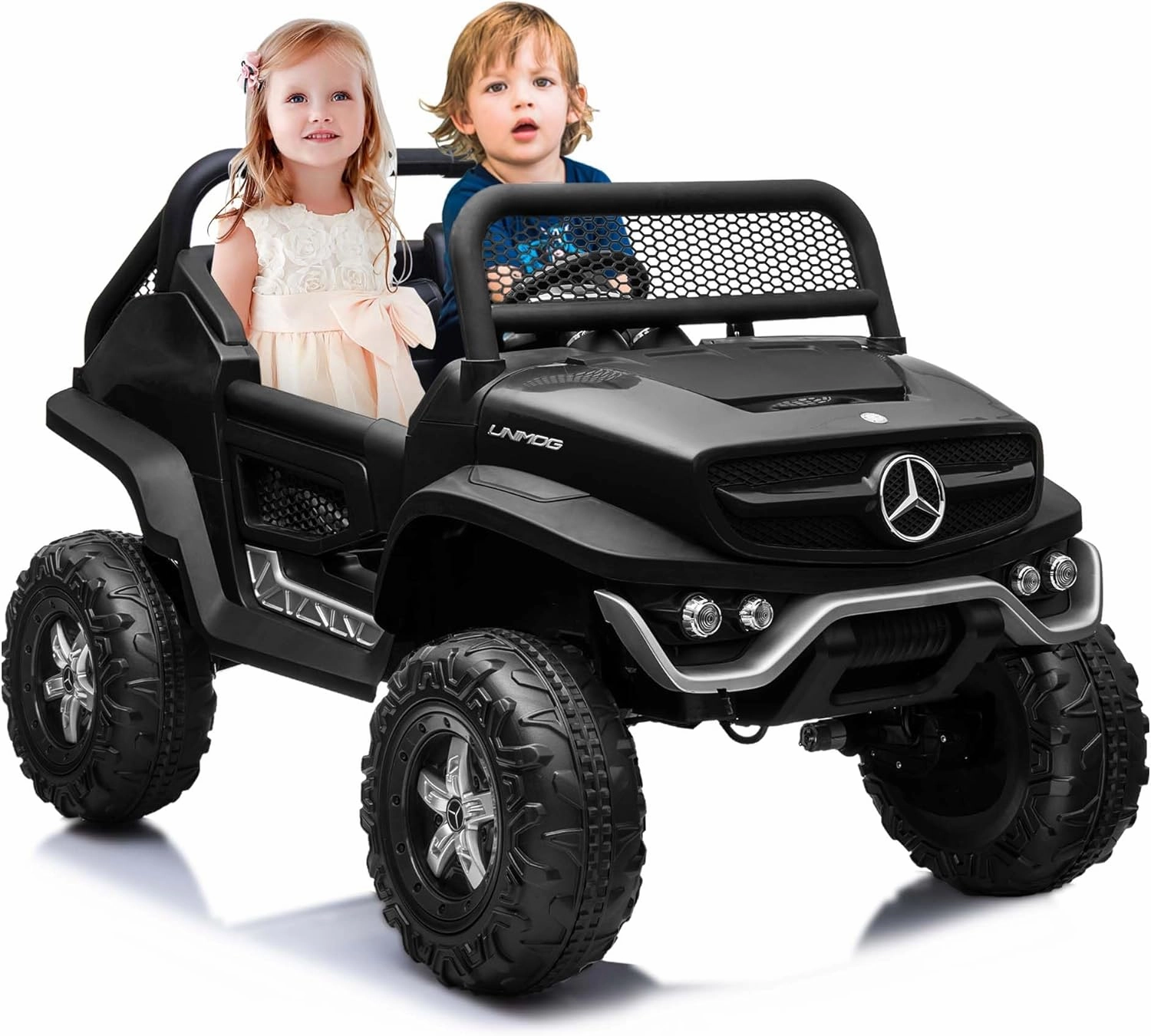 24V Ride On Truck Car for Kids 2 Seater Licensed Mercedes Benz Toddlers Electric Car Ride On Toy with Remote Control, Trunk, Battery Display, Spring Suspension, Led Lights, USB&Music, Black
