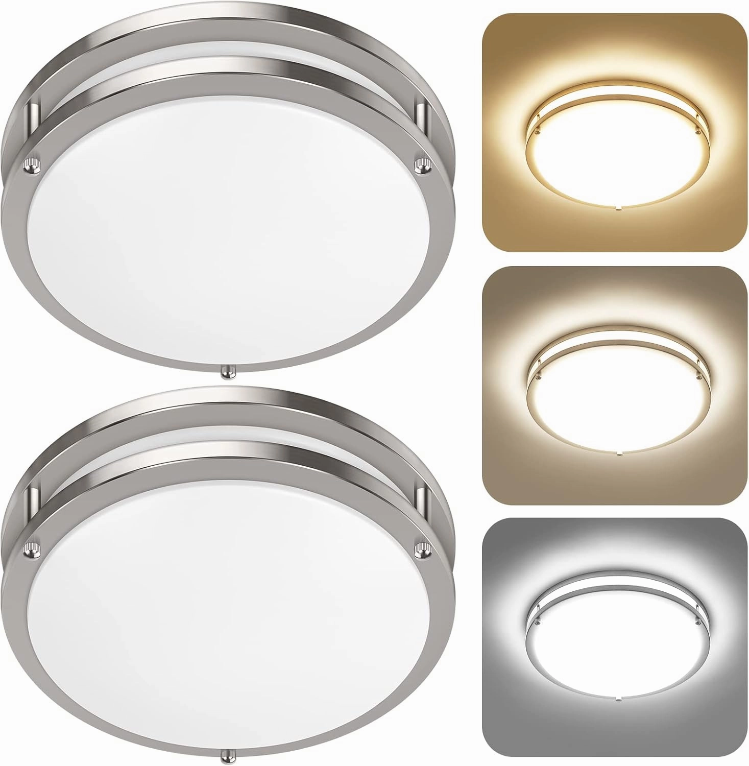 2-Pack 36W LED Ceiling Light Fixture (450W Equiv), 12IN Modern Flush Mount Ceiling Lights, Dimmable Ceiling Lamps Super Bright 3200LM, 3000K/4000K/5000K Adjustable for Bedroom Kitchen Bathroom Hallway