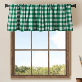2 Pack Buffalo Check Plaid Cotton Window Valances Green and White Farmhouse Design Window Treatment Decor Curtains Rod Pocket Valances for Kitchen/Living Room 16" x 56" (Green and White)