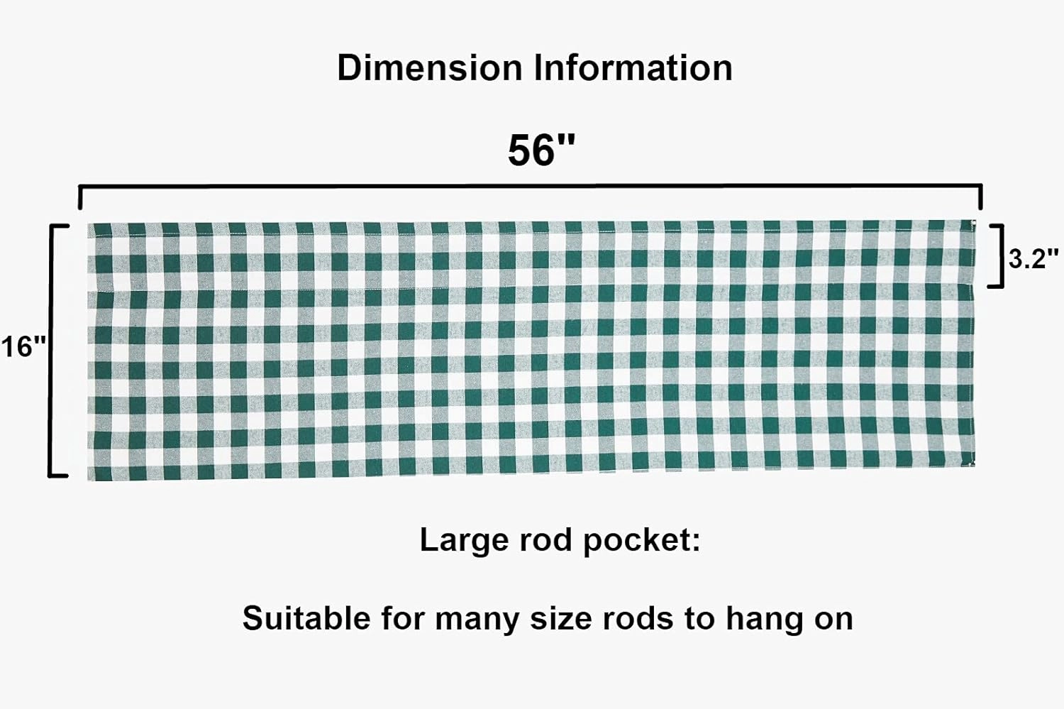 2 Pack Buffalo Check Plaid Cotton Window Valances Green and White Farmhouse Design Window Treatment Decor Curtains Rod Pocket Valances for Kitchen/Living Room 16" x 56" (Green and White)