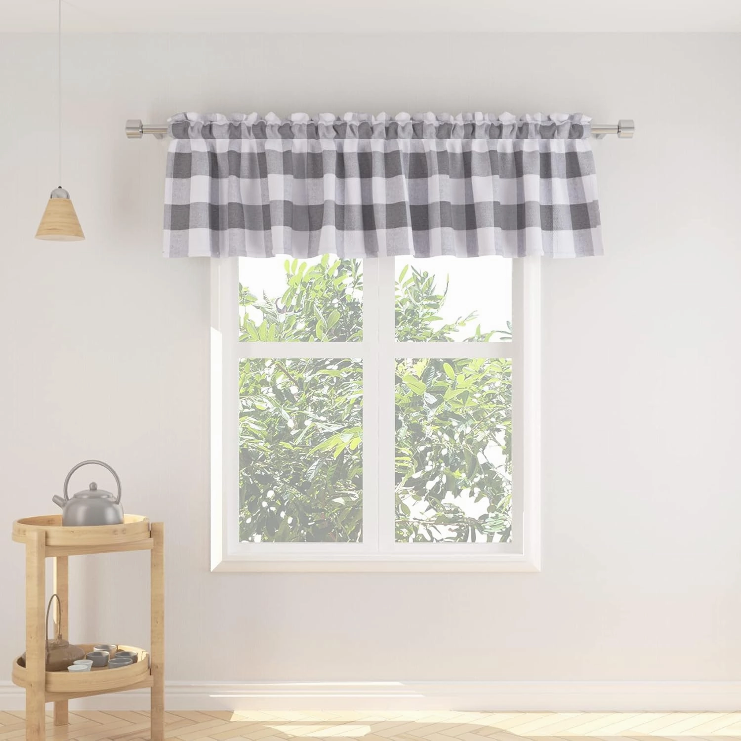 2 Pack Buffalo Check Valances for Windows Living Room 18 inches Long Classic Gingham Plaid Bedroom Bathroom Rod Pocket Country Farmhouse Kitchen Window Curtain Valances - 54"x18" Grey & White