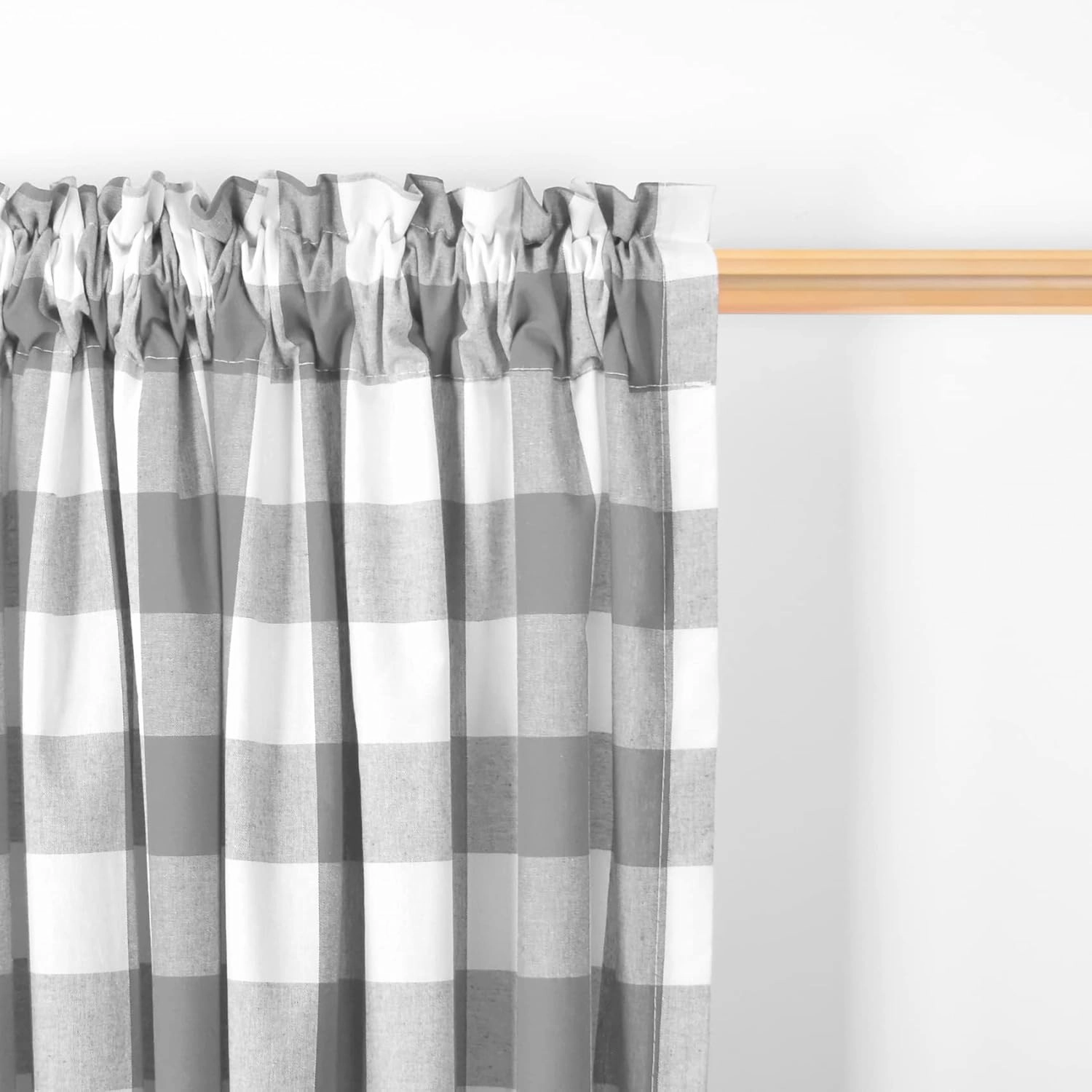 2 Pack Buffalo Check Valances for Windows Living Room 18 inches Long Classic Gingham Plaid Bedroom Bathroom Rod Pocket Country Farmhouse Kitchen Window Curtain Valances - 54"x18" Grey & White
