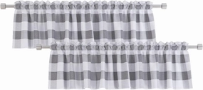2 Pack Buffalo Check Valances for Windows Living Room 18 inches Long Classic Gingham Plaid Bedroom Bathroom Rod Pocket Country Farmhouse Kitchen Window Curtain Valances - 54"x18" Grey & White