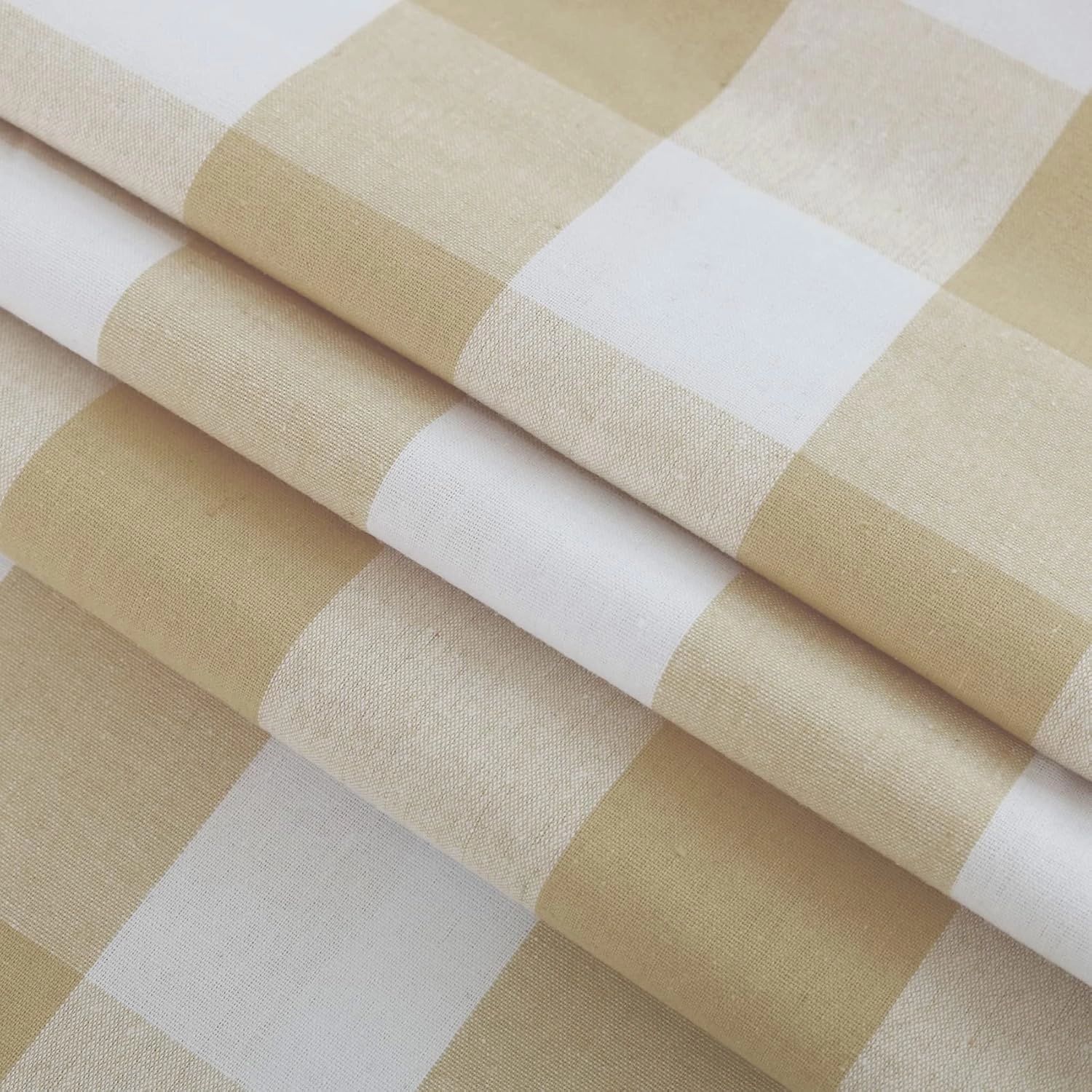 2 Pack Buffalo Check Valances Gingham Plaid Window Treatment Living Room 18 inches Long Classic Bedroom Bathroom Rod Pocket Country Farmhouse Kitchen Window Curtain Valances - 54"x18" Beige & White