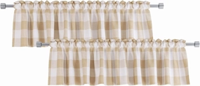 2 Pack Buffalo Check Valances Gingham Plaid Window Treatment Living Room 18 inches Long Classic Bedroom Bathroom Rod Pocket Country Farmhouse Kitchen Window Curtain Valances - 54"x18" Beige & White
