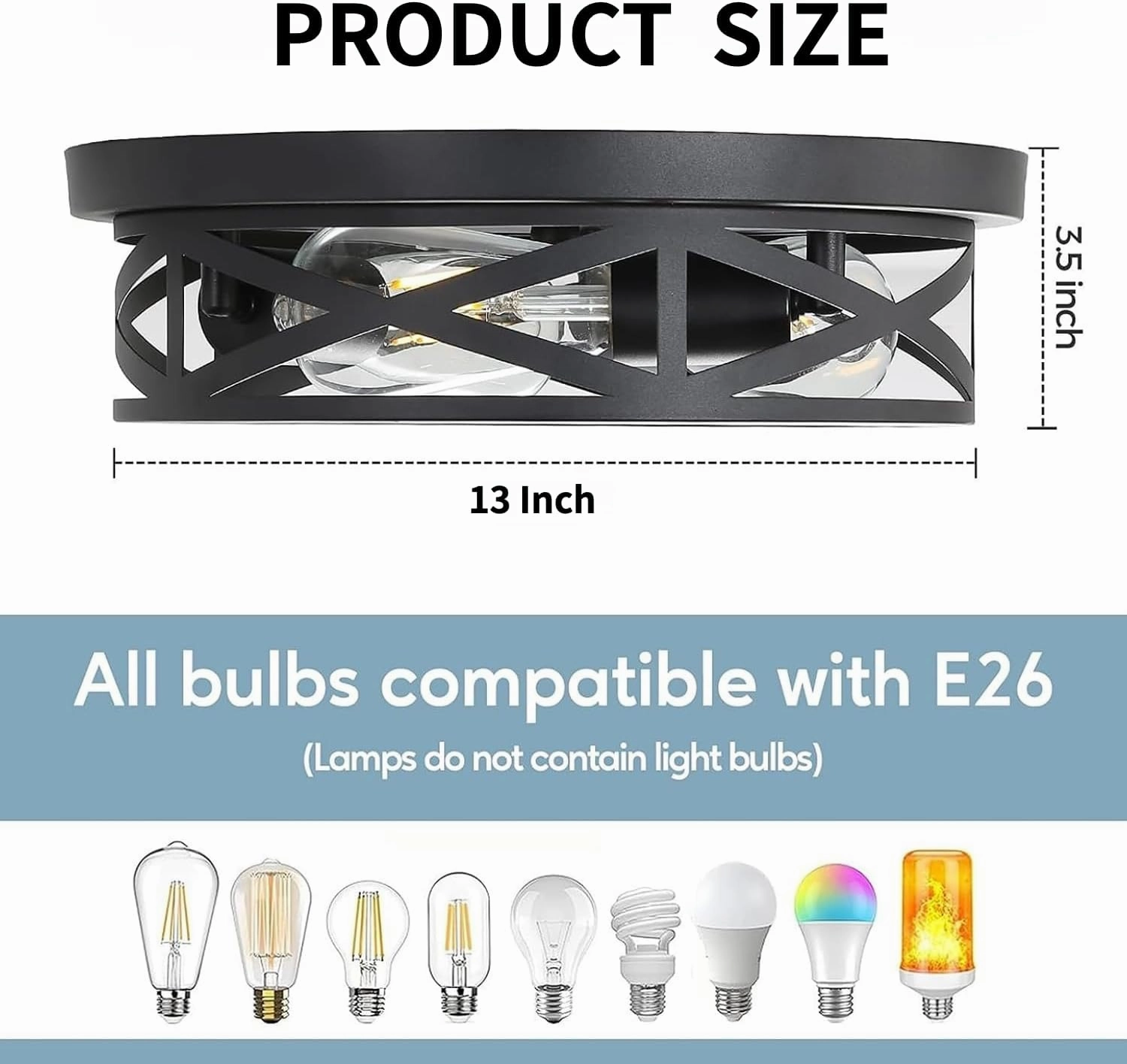 2 Pack Cage Ceiling Light Fixtures, 3-Light Farmhouse Close to Ceiling Lights with Metal, 13 Inch Vintage Ceiling Light for House Indoor Living Room, Kitchen, Entryway and Foyer, Black