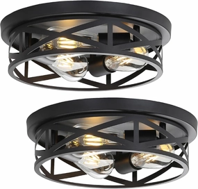 2 Pack Cage Ceiling Light Fixtures, 3-Light Farmhouse Close to Ceiling Lights with Metal, 13 Inch Vintage Ceiling Light for House Indoor Living Room, Kitchen, Entryway and Foyer, Black