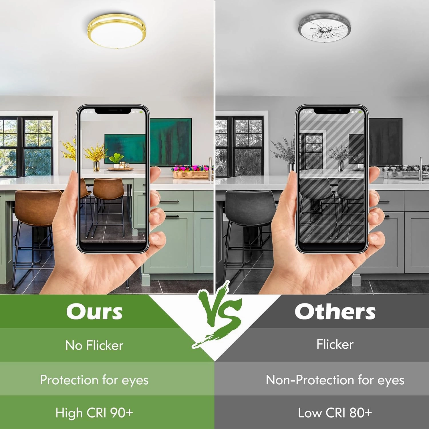 2-Pack Gold Flush Mount LED Ceiling Light Fixture, 12IN 2700K/3000K/3500K/4000K/5000K Adjustable Ceiling Lights, 3600lm Super Bright Dimmable Lighting for Bedroom Hallway Kitchen