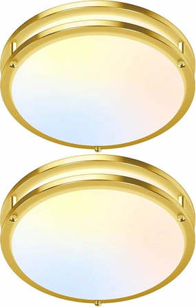 2-Pack Gold Flush Mount LED Ceiling Light Fixture, 12IN 2700K/3000K/3500K/4000K/5000K Adjustable Ceiling Lights, 3600lm Super Bright Dimmable Lighting for Bedroom Hallway Kitchen