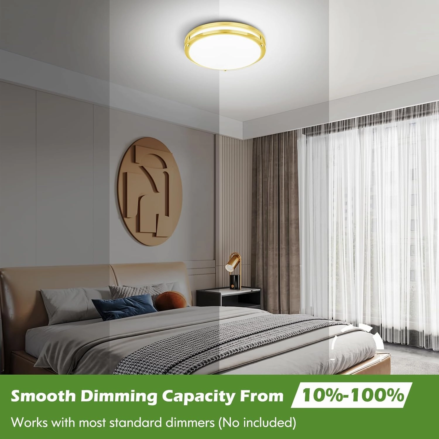 2-Pack Gold Flush Mount LED Ceiling Light Fixture, 12IN 2700K/3000K/3500K/4000K/5000K Adjustable Ceiling Lights, 3600lm Super Bright Dimmable Lighting for Bedroom Hallway Kitchen