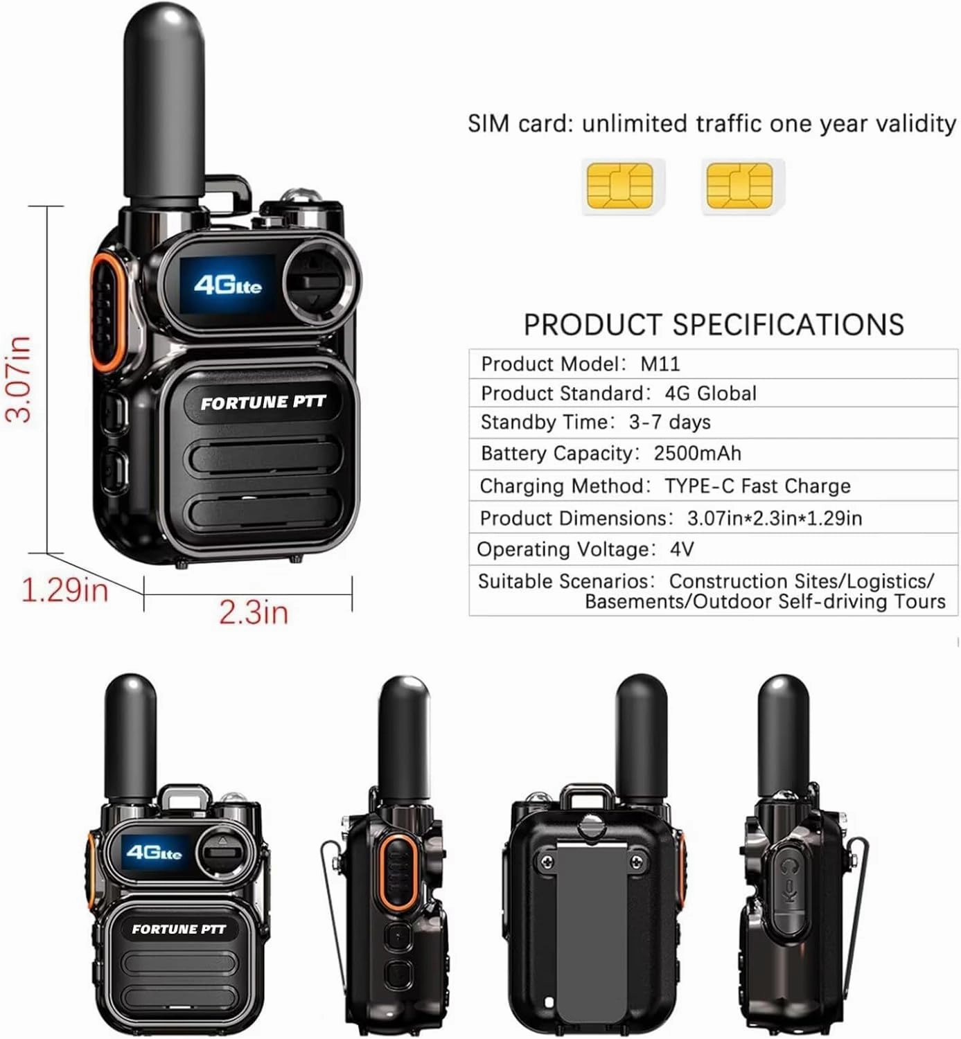 2 Pack Long Range Walkie Talkies with SIM Cards, 4G PTT Portable FRS Two Way Radio, Rechargeable Walkie Talkies for Adults and Kids, Hand Held Radios
