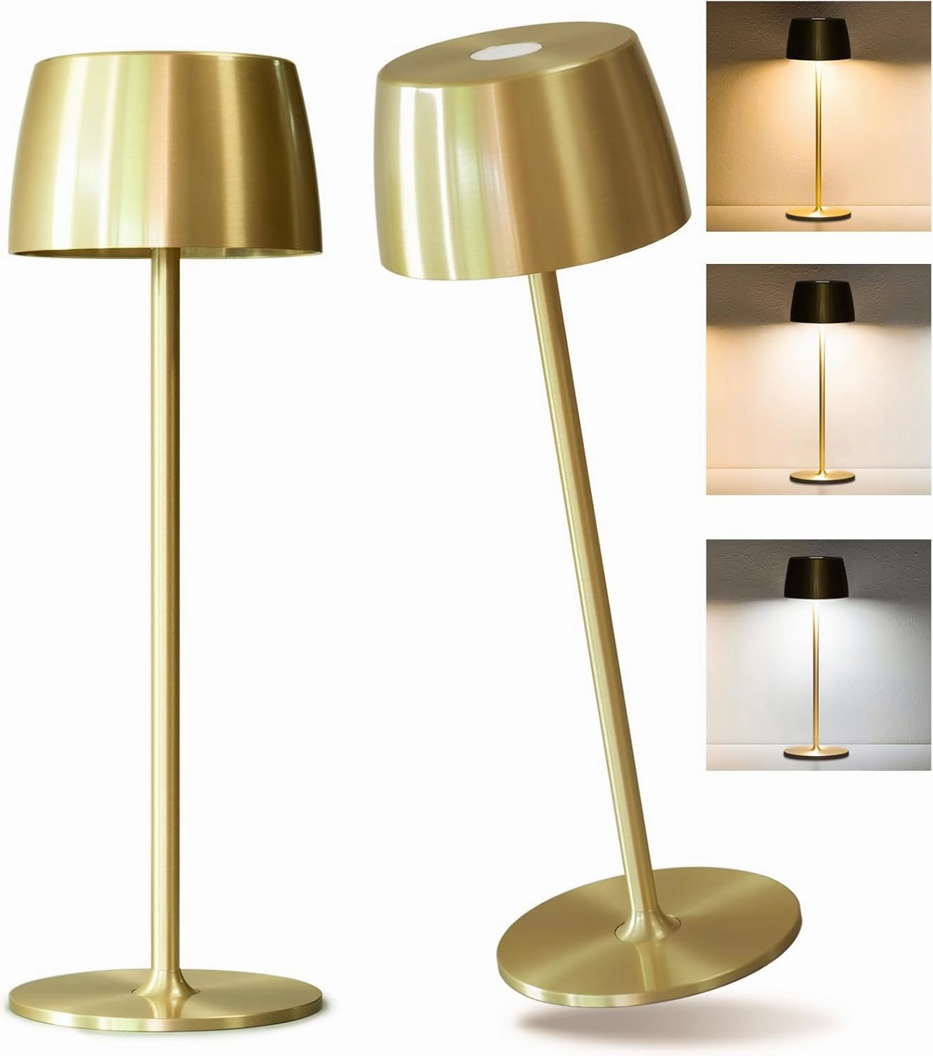 2 Pack Rechargeable Cordless LED Table Lamp - Waterproof Portable Battery-Operated Indoor/Outdoor Lighting for Home, Kitchen, Desk, Patio, Party, Restaurant, Bar (Gold)
