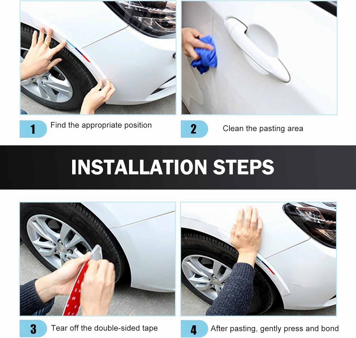 2-Pack Silicone Wheel Arch Protectors, Self-Adhesive Wheel Tires Eyebrow Strip, Fender Flare Trim Strips, Sporty Eyebrow Style Mudguard Decoration, Universal Fit for Cars (White)