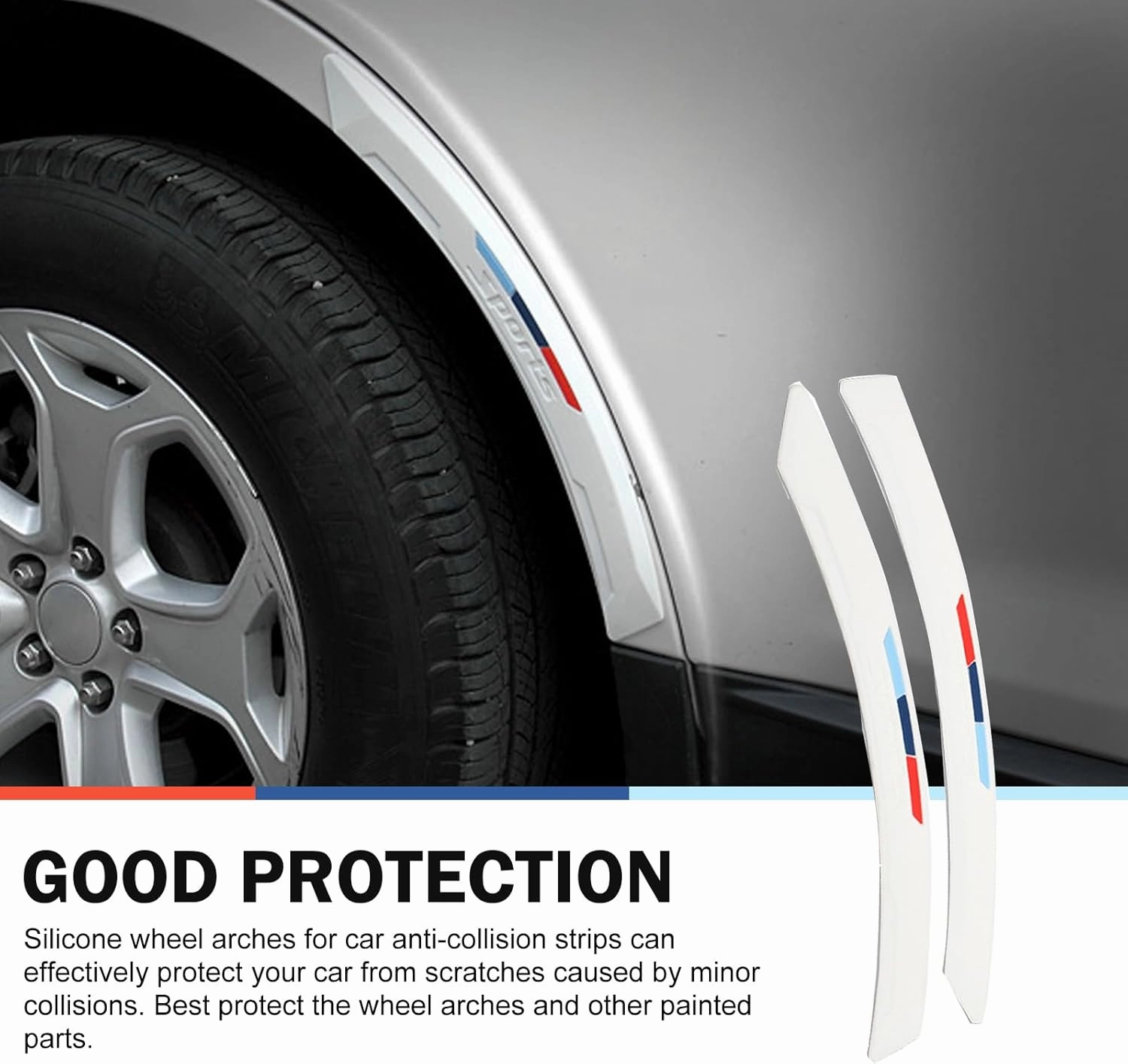 2-Pack Silicone Wheel Arch Protectors, Self-Adhesive Wheel Tires Eyebrow Strip, Fender Flare Trim Strips, Sporty Eyebrow Style Mudguard Decoration, Universal Fit for Cars (White)