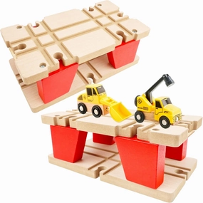2 Pcs Wooden Train Track Expansion Packs 2-Level Overpass Wood Railroad Tracks Train Track Accessories for Wooden Railway Tracks System