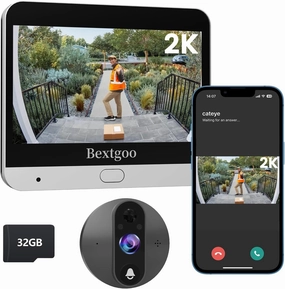 2K Video Peephole Doorbell Camera with 32GB Memory Card, Door Viewer with 4.3" Color Monitor, 8000mAh Battery, 170° Wide View, Motion Detection Alerts, Night Vision