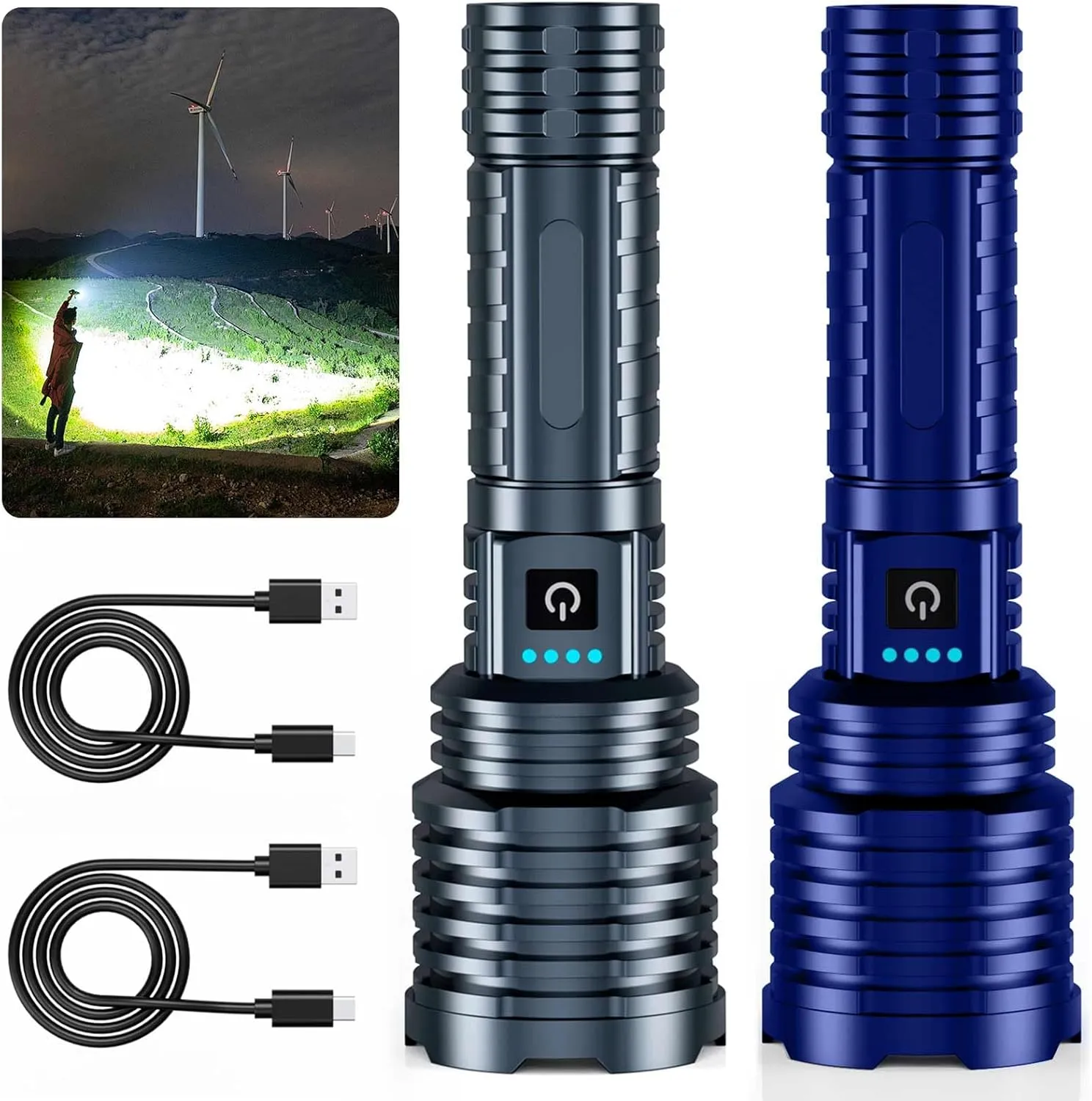 2Pack Rechargeable Flashlights, High Lumens Super Bright Led Tactical Flashlight with 5 Modes, Zoomable, High Power Waterproof Handheld Flashlight for Emergency, Outdoor, Camping