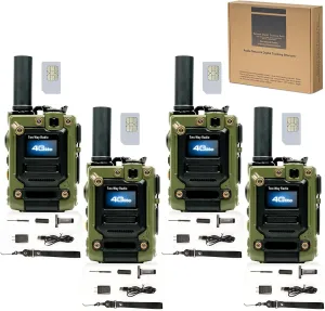 2Pcs K300 4G Walkie Talkie for Adults,Long Range 4G 1000 Mile Rechargeable Two-Way Radios 3-Day Battery Runtime Ideal for Hiking,Camping,Work(SIM Card) (4 PCS Green)