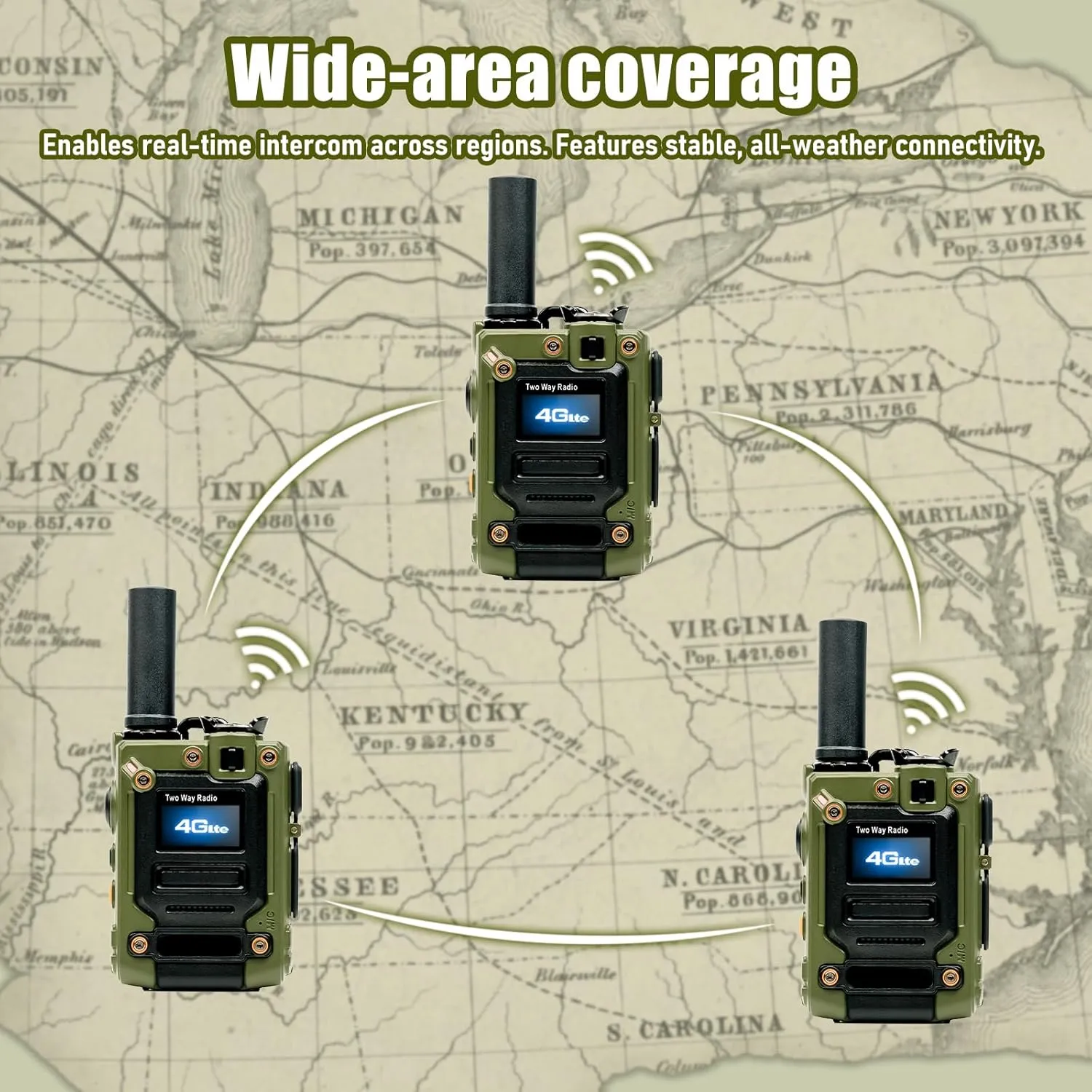 2Pcs K300 4G Walkie Talkie for Adults,Long Range 4G 1000 Mile Rechargeable Two-Way Radios 3-Day Battery Runtime Ideal for Hiking,Camping,Work(SIM Card) (4 PCS Green)