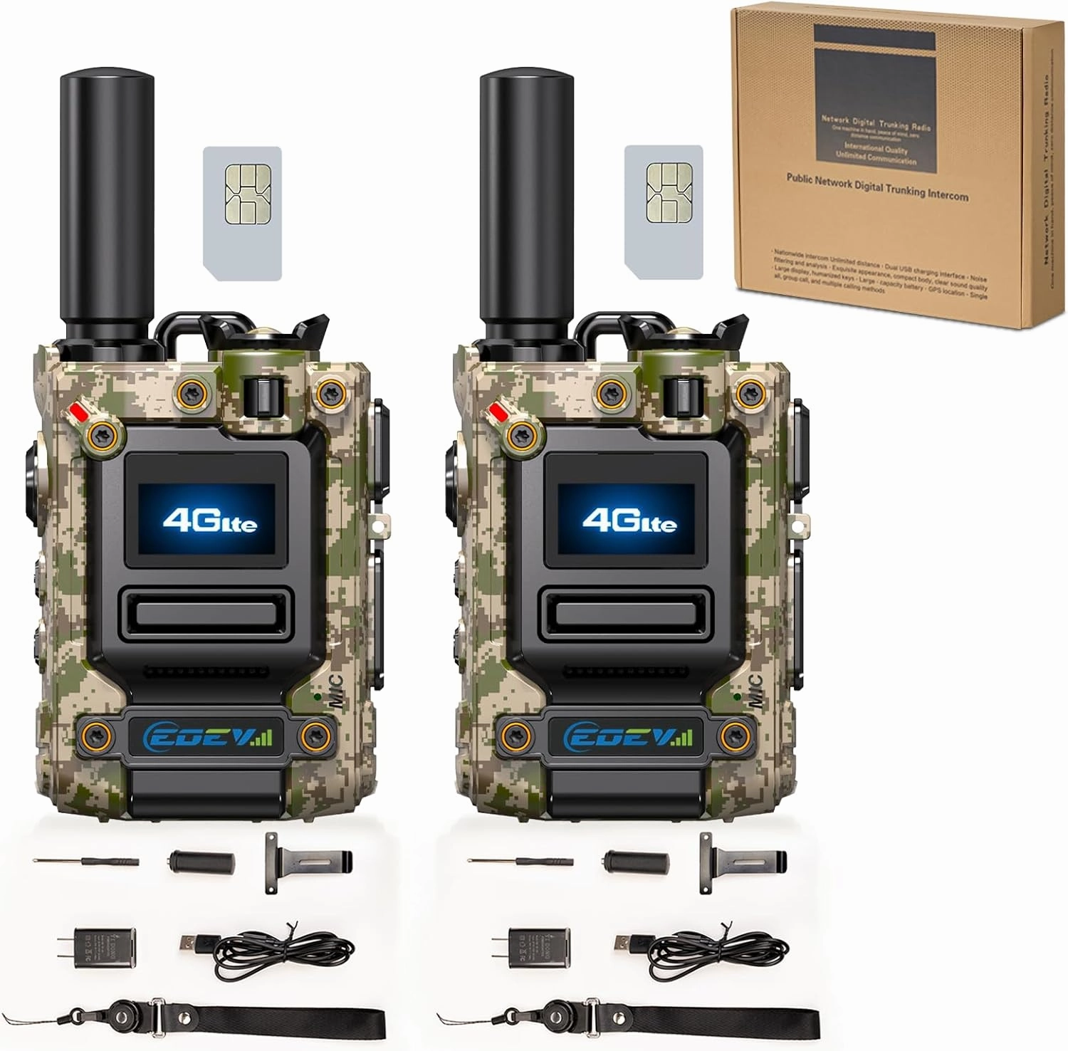 2Pcs 4G Walkie Talkie for Adults,Long Range 4G 1000 Mile Rechargeable Two-Way Radios 3-Day Battery Runtime Ideal for Hiking,Camping,Work,and Emergency Use Portable Two-Way Outdoor Radio(SIM Card)