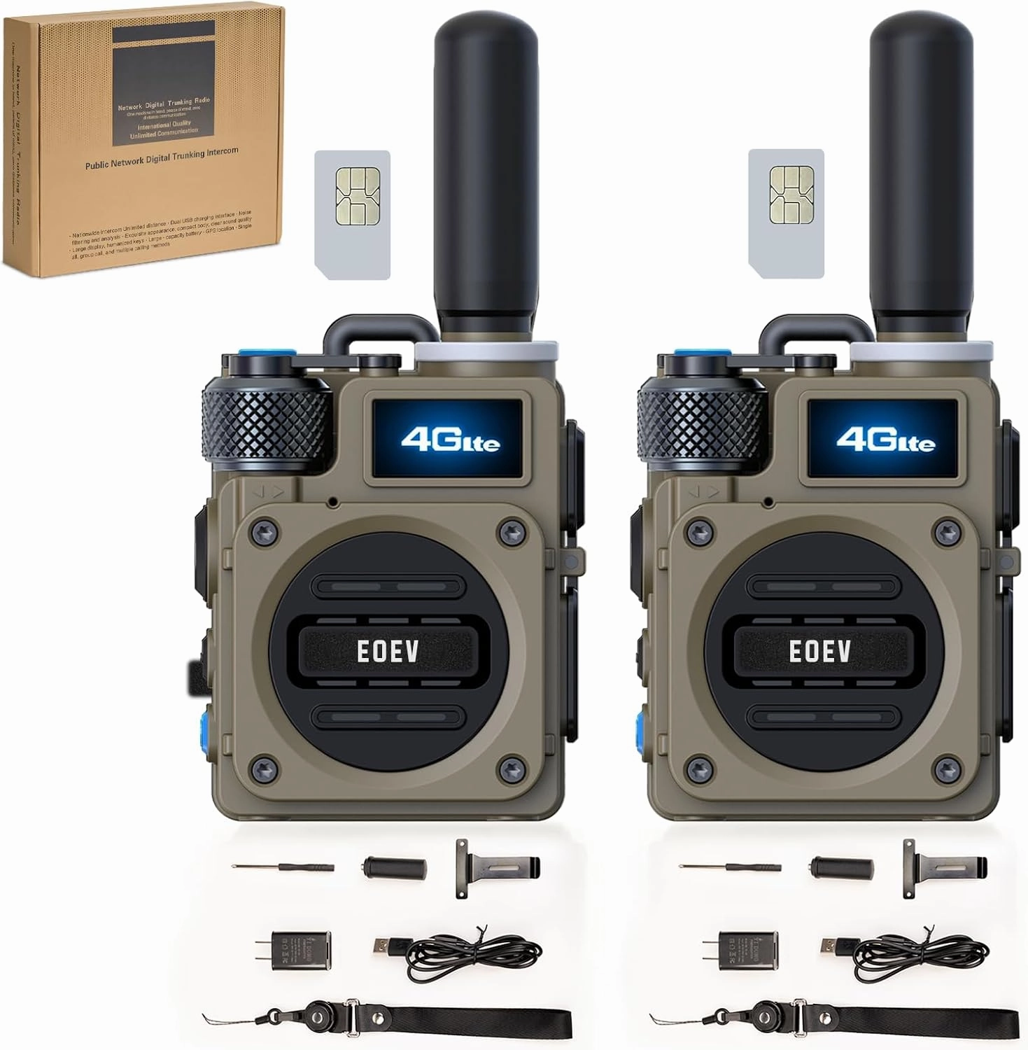 2Pcs 4G Walkie Talkie for Adults,Long Range 4G 1000 Mile Rechargeable Two-Way Radios 3-Day Battery Runtime Ideal for Hiking,Camping,Work,and Emergency Use Portable Two-Way Outdoor Radio(SIM Card)