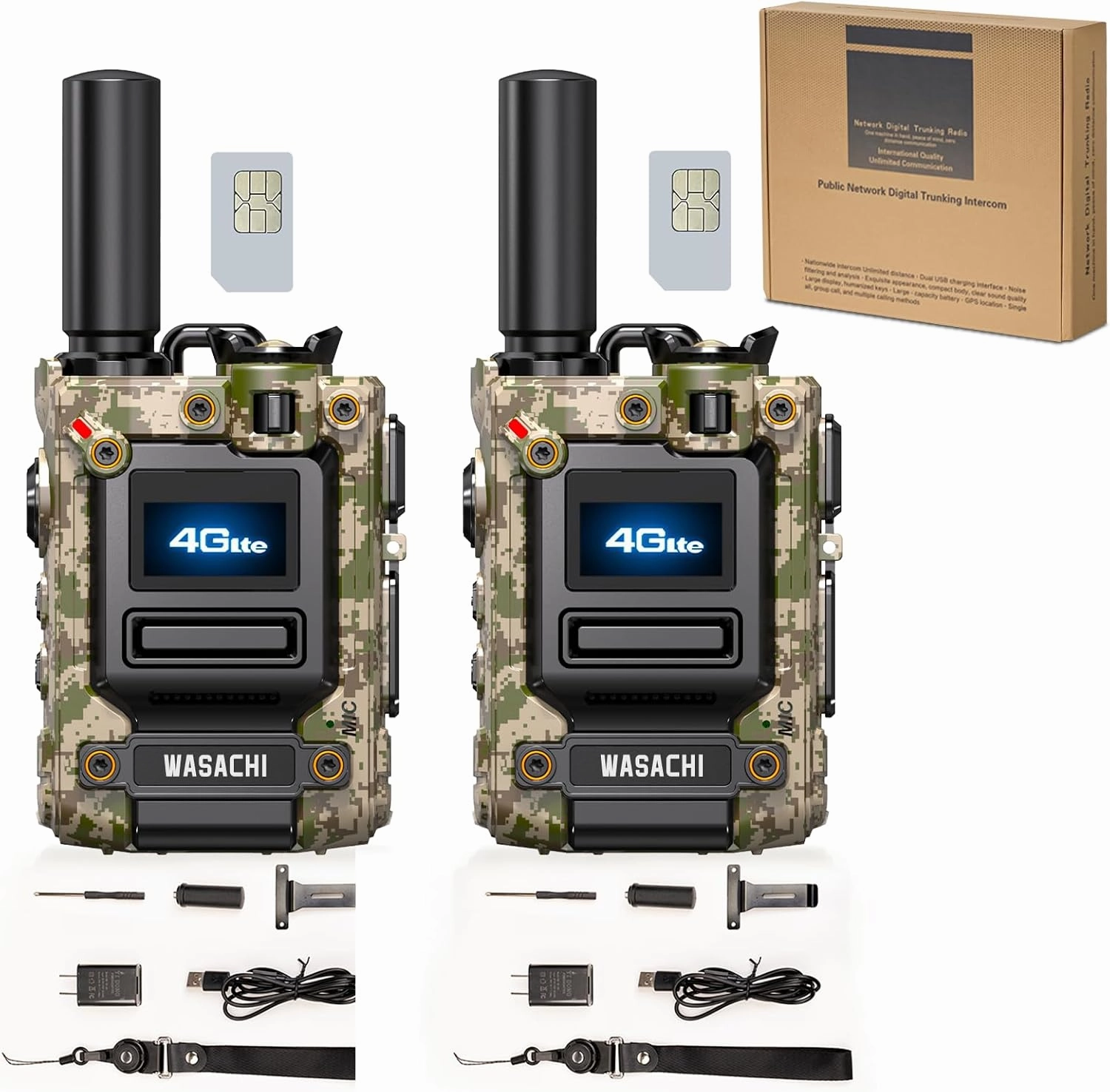 2Pcs 4G Walkie Talkie for Adults,Long Range 4G 1000 Mile Rechargeable Two-Way Radios 3-Day Battery Runtime Ideal for Hiking,Camping,Work,and Emergency Use Portable Two-Way Outdoor Radio(SIM Card)