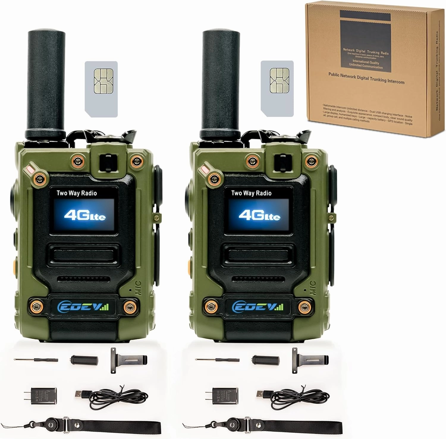 2Pcs 4G Walkie Talkie for Adults,Long Range 4G 1000 Mile Rechargeable Two-Way Radios 3-Day Battery Runtime Ideal for Hiking,Camping,Work,and Emergency Use Portable Two-Way Outdoor Radio(SIM Card)